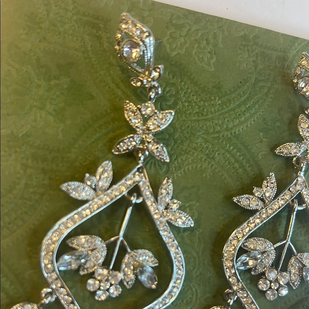 High Glam 5-Inch Silver Rhinestone Drop Earrings Sparkly Statement Jewelry NWOT